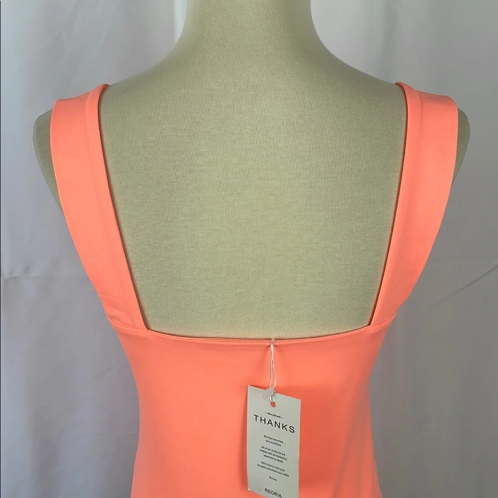 NWT REORIA Coral Orange Square Neck Tank Bodysuit w/Snap Closure - Size Medium - Picture 8 of 10
